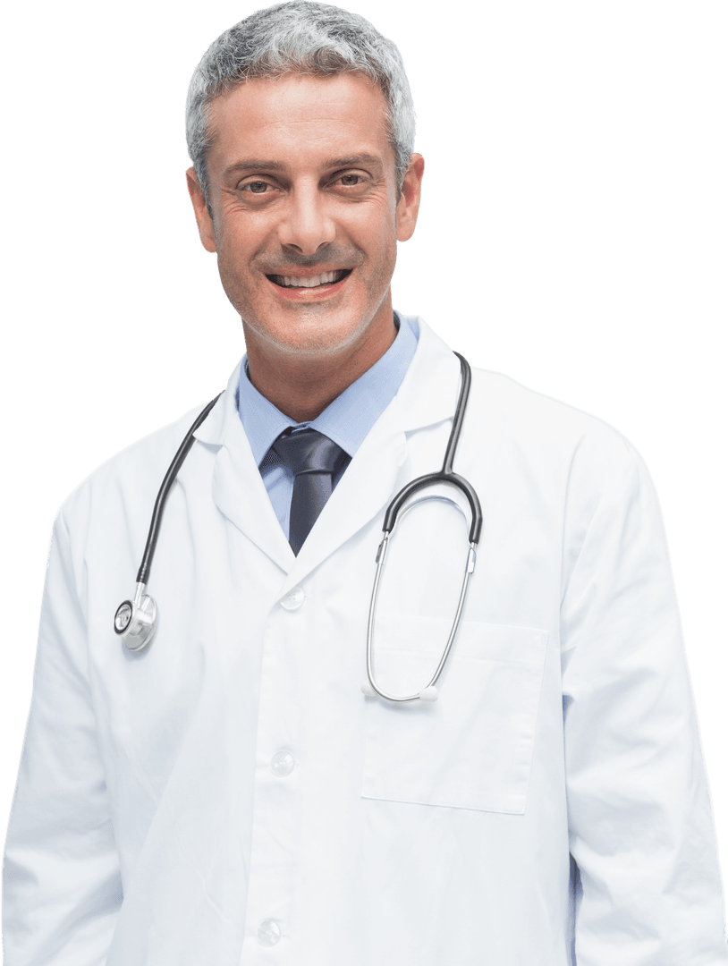 Portrait of Smiling Male Doctor with Stethoscope on Transparent Background