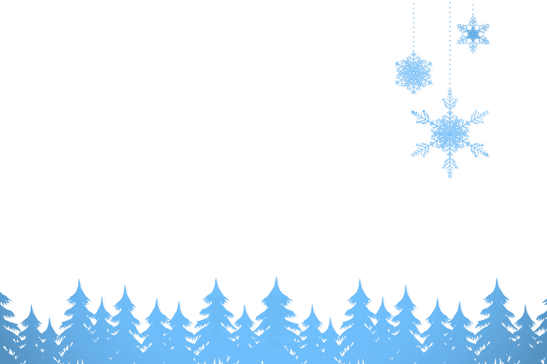 Transparent Blue Snowflakes and Fir Trees Winter Scene