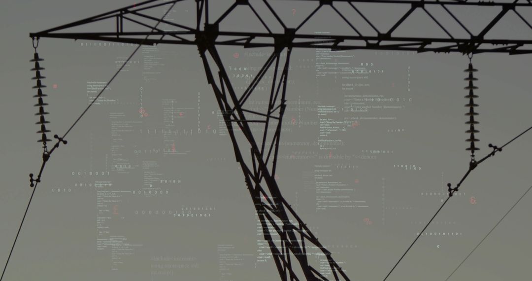 High-Voltage Power Line Tower with Embedded Coding Symbolism