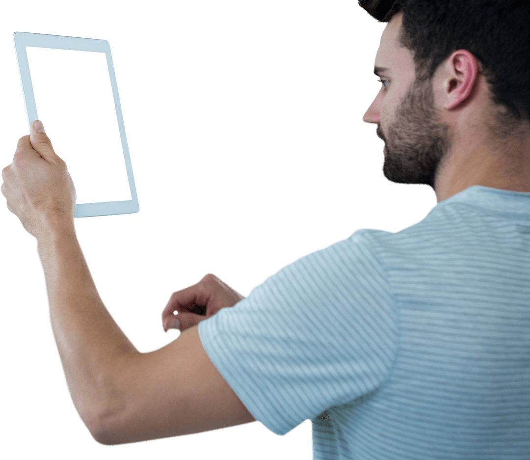 Man Holding Transparent Digital Tablet