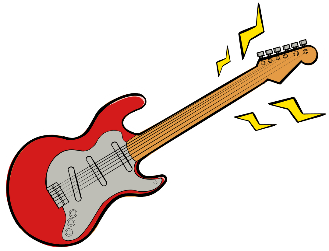 Transparent Red Electric Guitar With Lightning Bolt Details