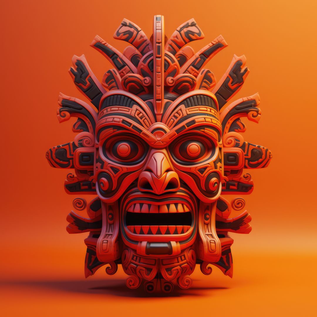 Intricate Mayan Mask on Orange Background - Free Images, Stock Photos and Pictures on Pikwizard.com