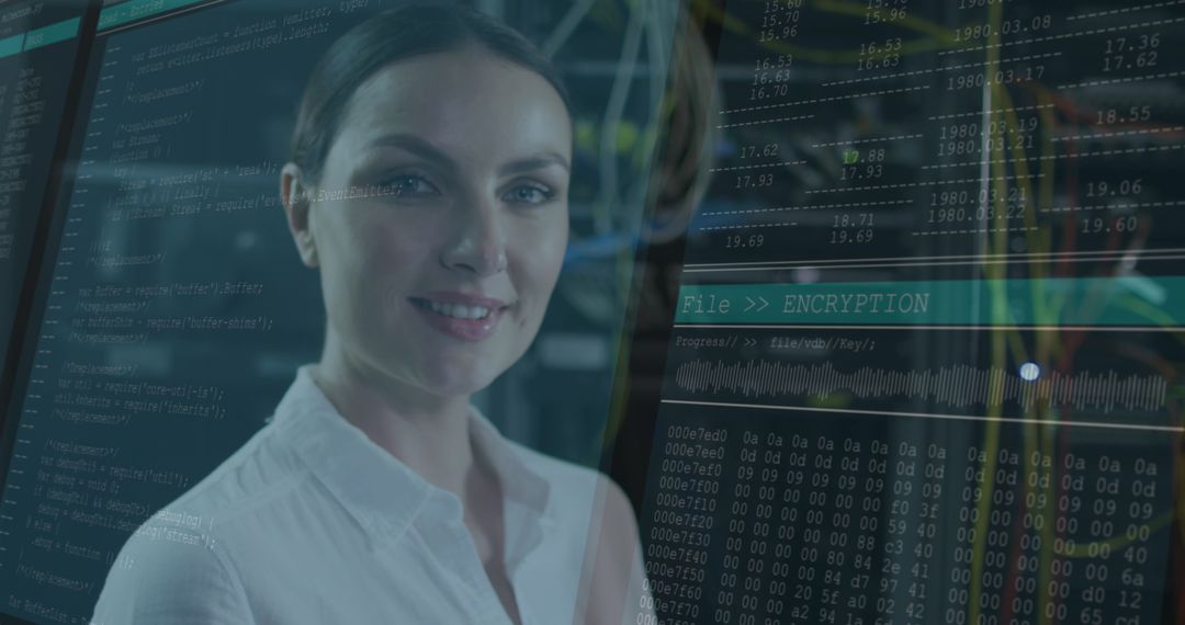 Female IT Professional Supervising Data Encryption in Modern Server Room