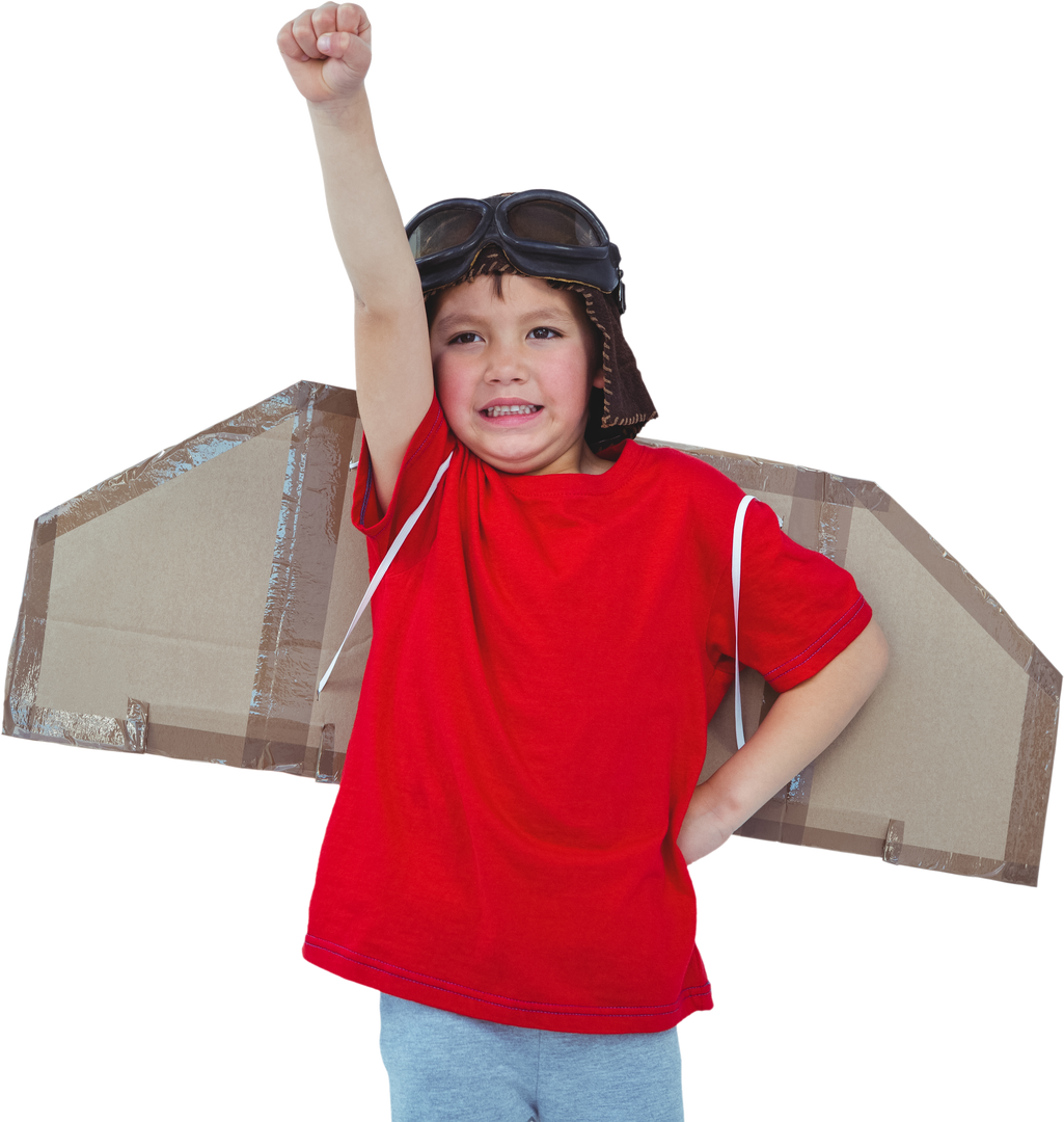 Young Boy Pretending Pilot with Homemade Cardboard Wings Success Transparent - Download Free Stock Images Pikwizard.com