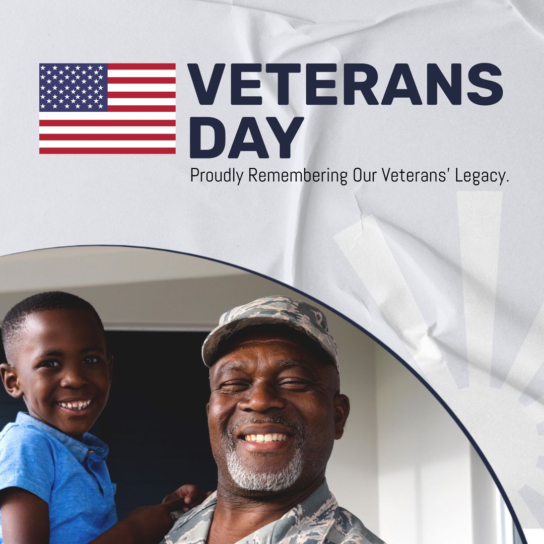 Veterans Day Celebration with African American Soldier and Child - Download Free Stock Templates Pikwizard.com