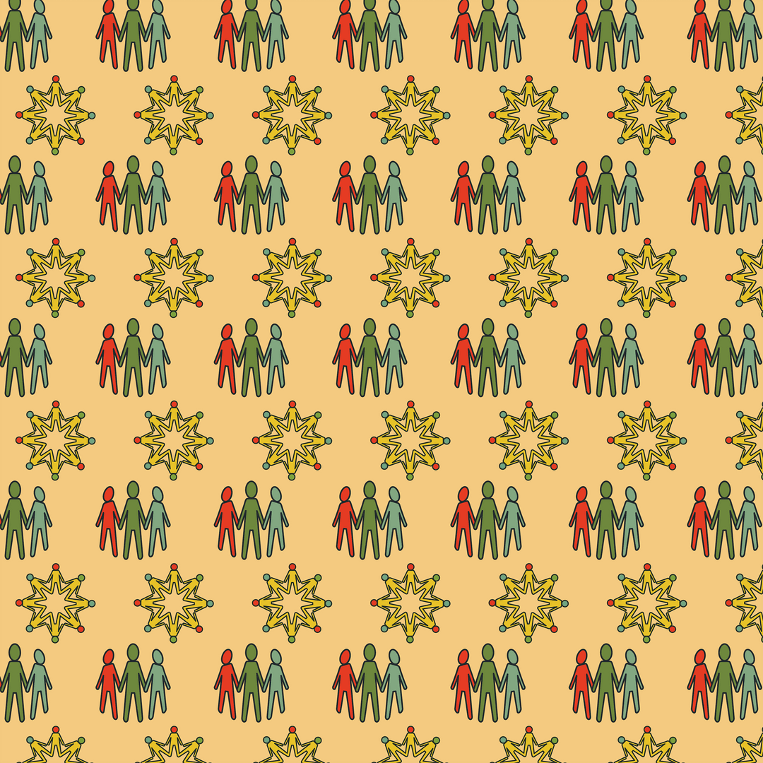 Transparent Pattern With People Holding Hands on Yellow Background