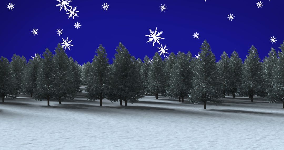 Winter Wonderland with Snowflakes over Pine Forest