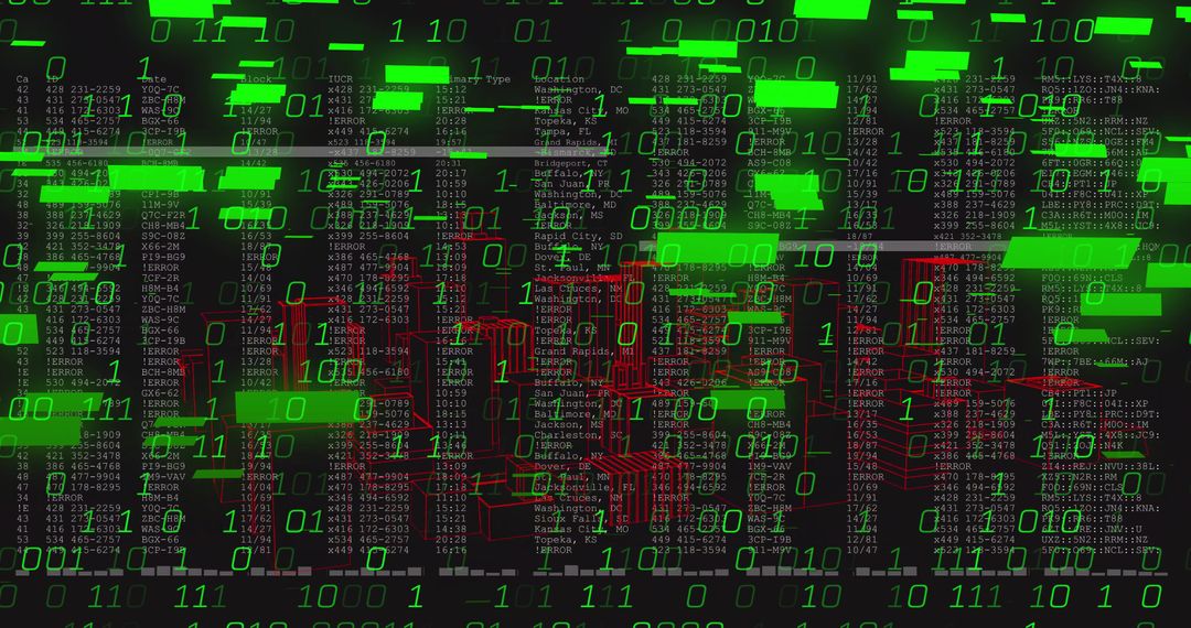 Digital Landscape with Binary Codes and Wireframe Structures