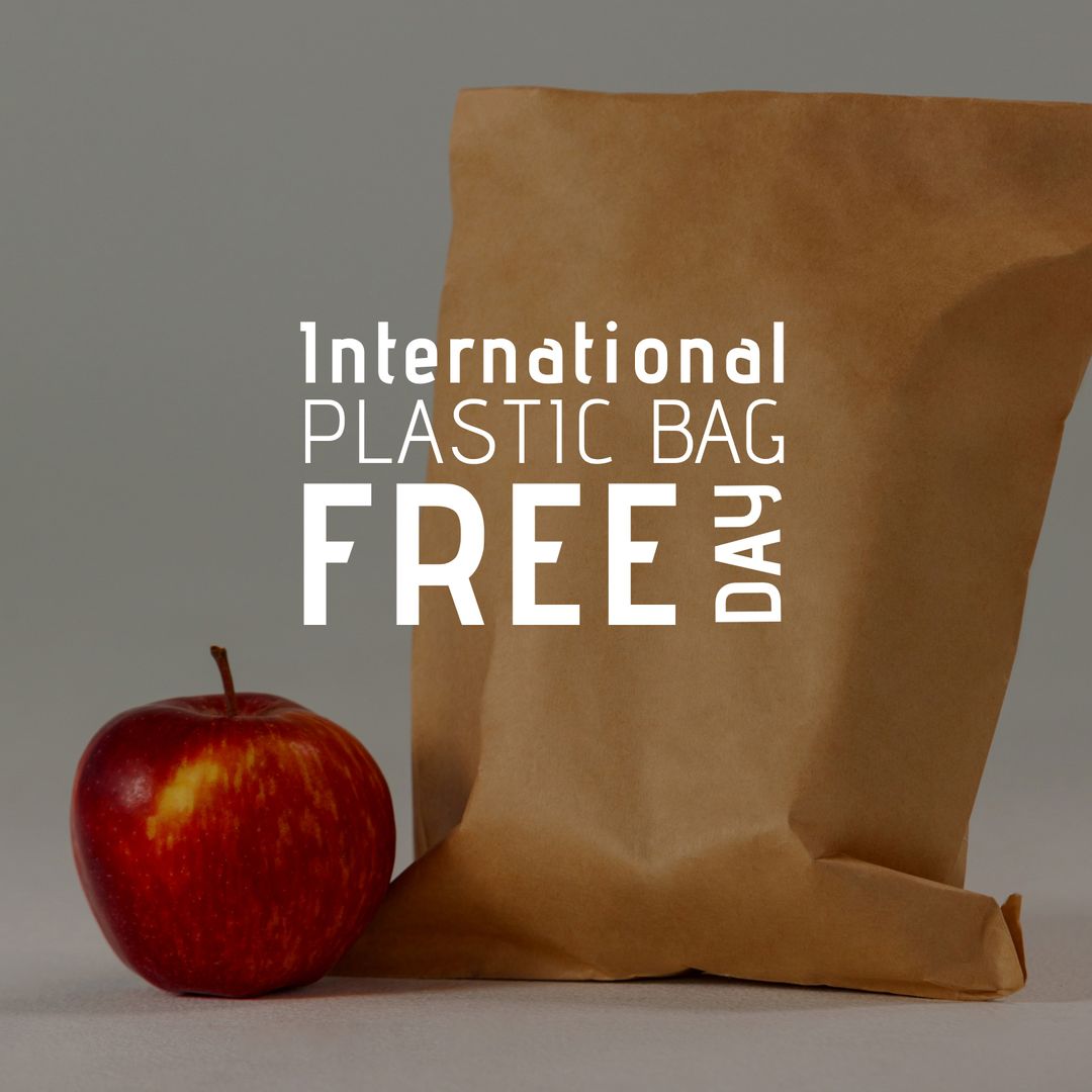 International Plastic Bag Free Day Message With Paper Bag and Apple - Download Free Stock Templates Pikwizard.com