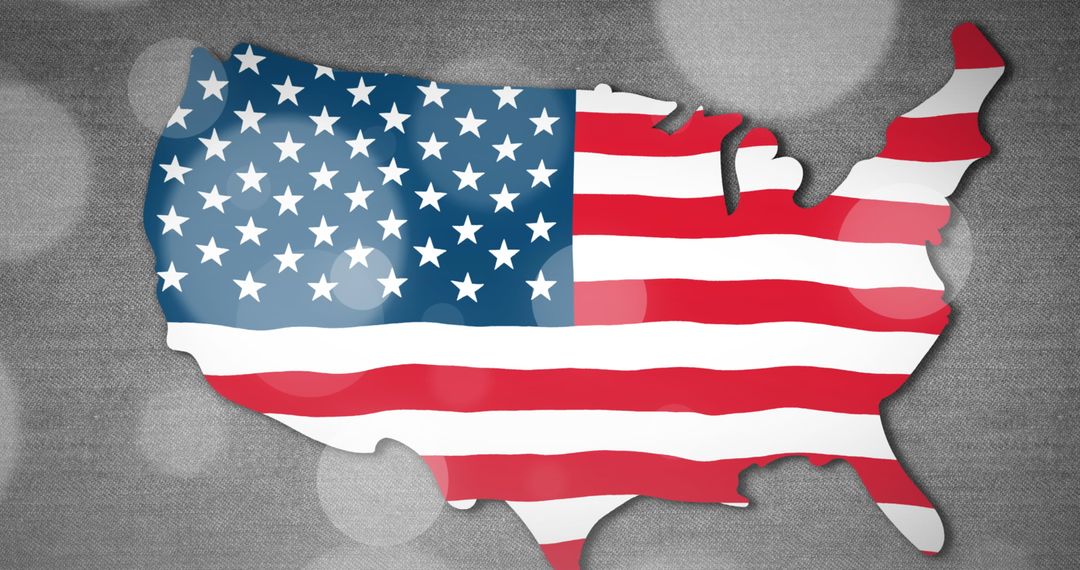 USA Map with American Flag Overlay on Gray Patterned Background