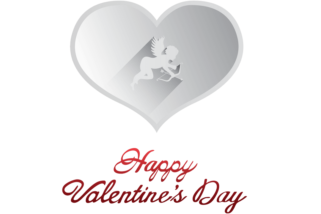 Happy Valentine's Day Heart with Cupid on Transparent Background
