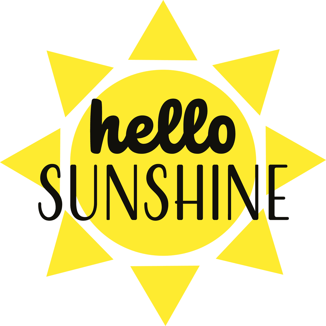 Hello Sunshine Text with Sun Design on Transparent Background