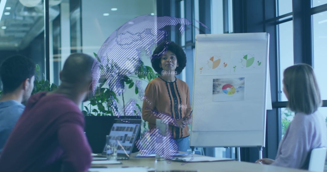 Global Business Strategy Meeting with Data Projection