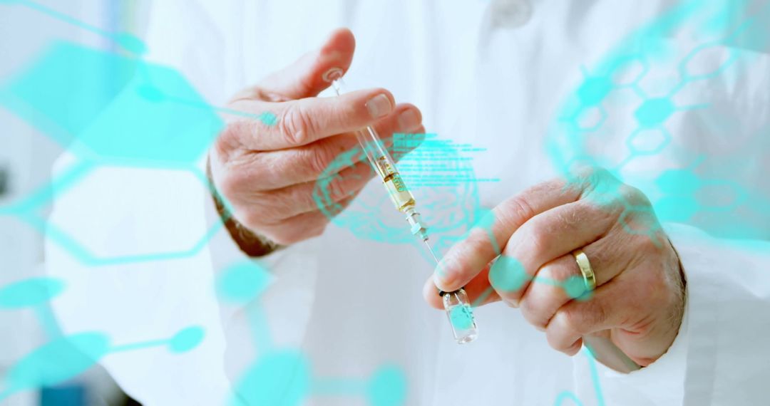 Scientist Analyzing Data with Syringe in Laboratory