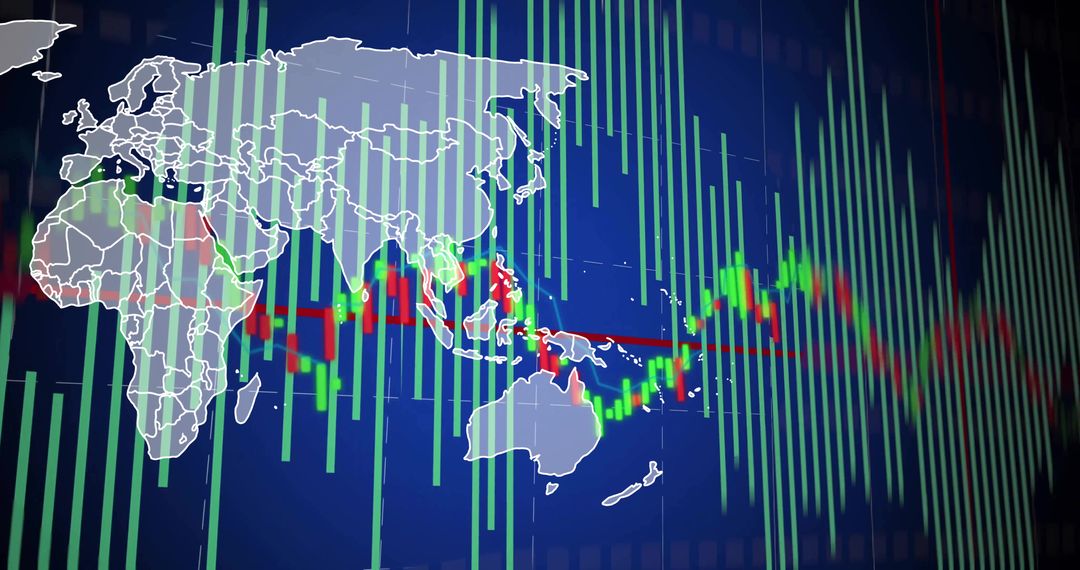 World Map and Financial Data Interface with Candlesticks