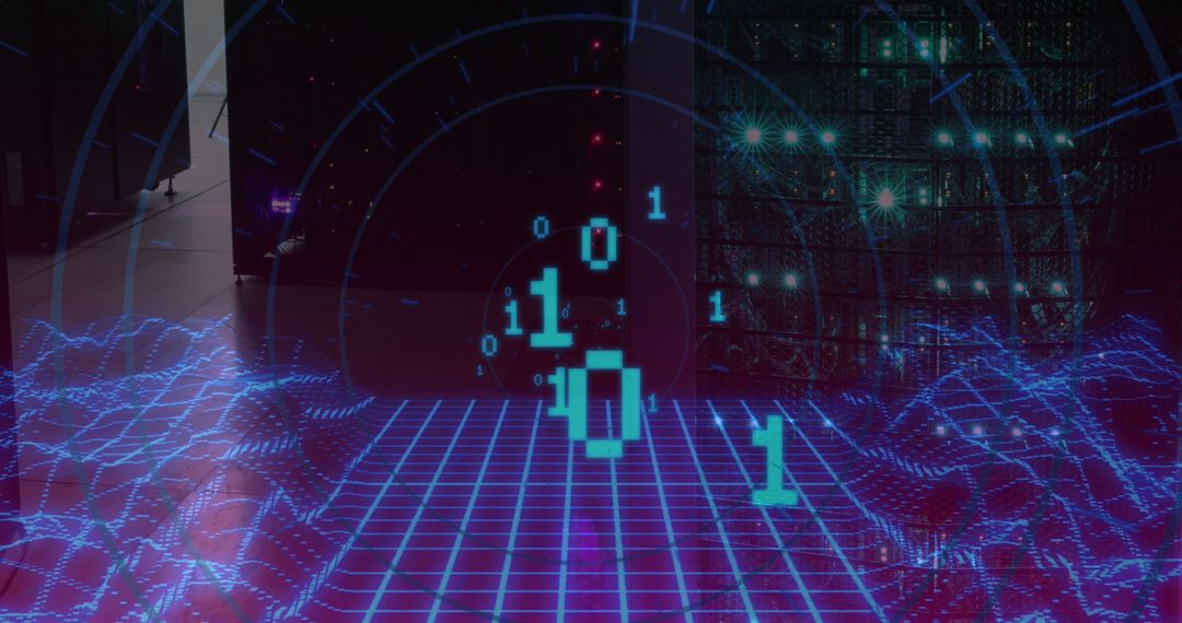 futuristic digital grid with binary code and servers - Free Images, Stock Photos and Pictures on Pikwizard.com