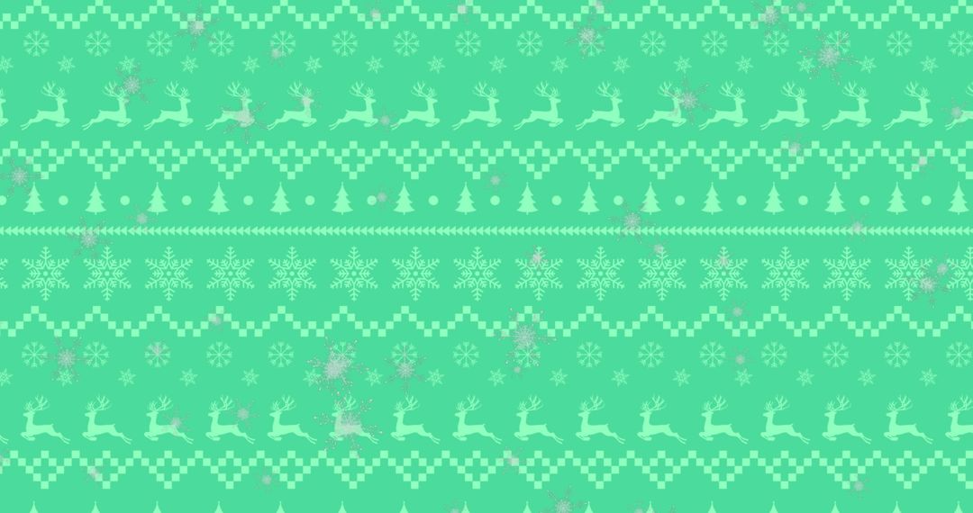 Seamless Festive Pattern with Reindeer and Snowflakes in Mint Green