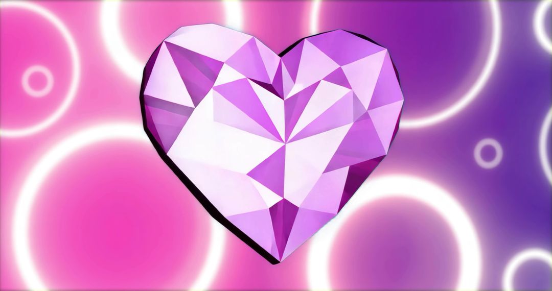 Faceted Purple Heart with Glowing Circles on Gradient Background