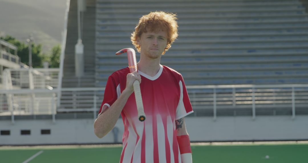 Male Field Hockey Player on Empty Stadium - Free Images, Stock Photos and Pictures on Pikwizard.com