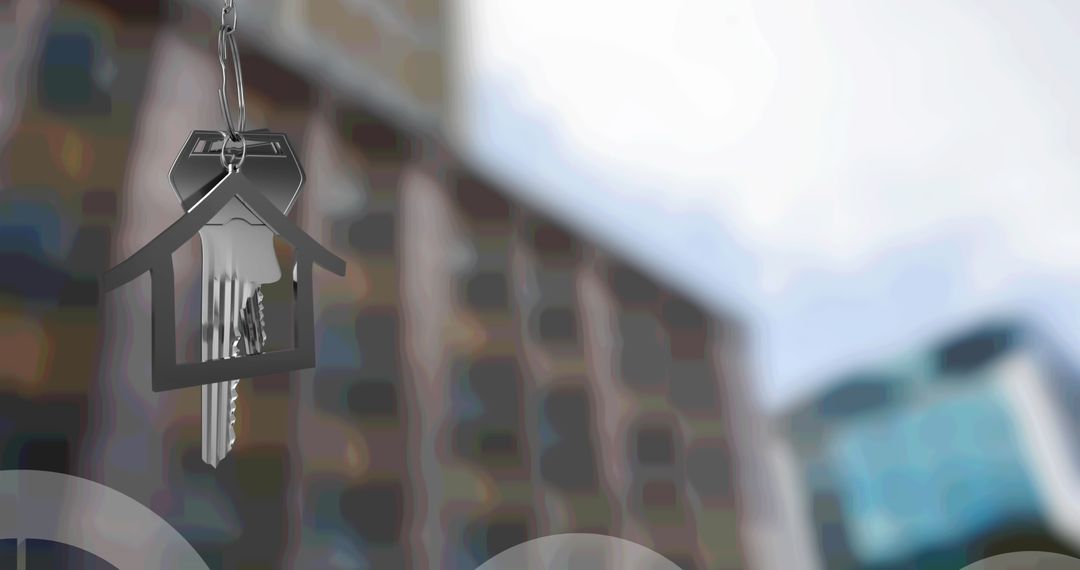 Silver House Keys Hanging with Urban Background