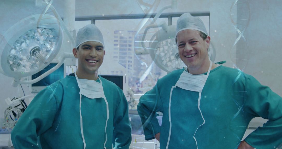 Surgeons Smiling Confidently in Modern Operating Theater