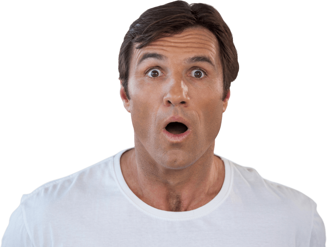 Shocked Mature Man with Transparent Background Expression