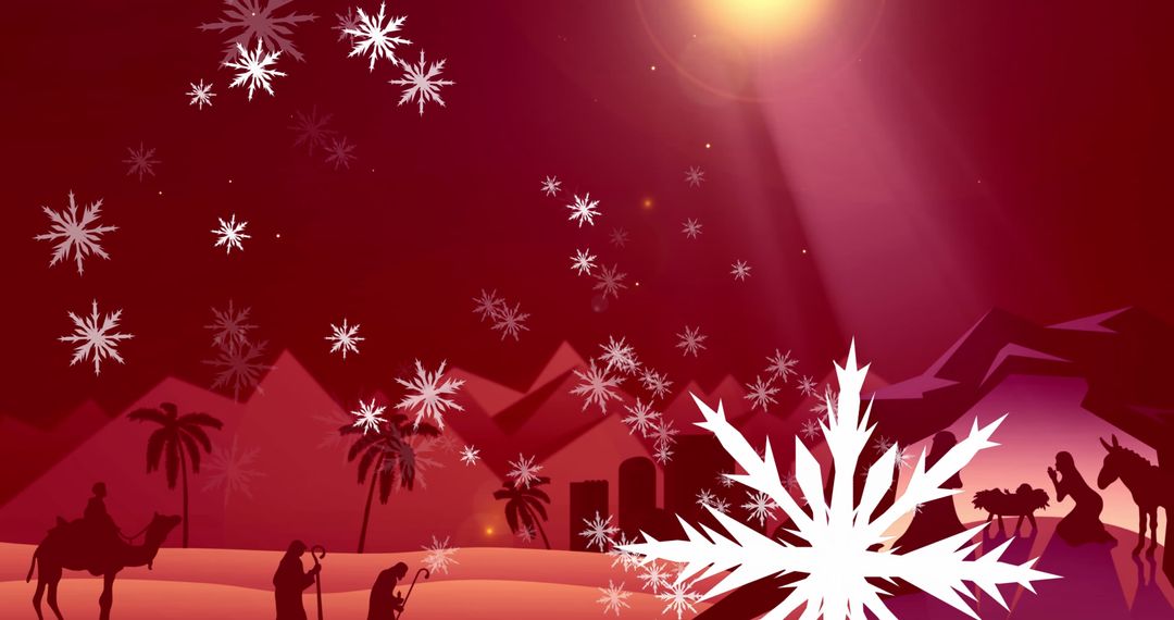 Festive Background with Nativity Scene and Falling Snowflakes - Free Images, Stock Photos and Pictures on Pikwizard.com