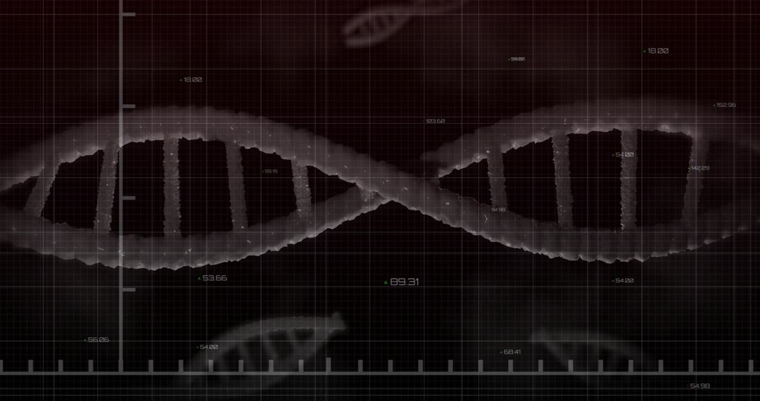 Futuristic DNA Double Helix with Digital Grid and Data Overlay for Biotech Visualization