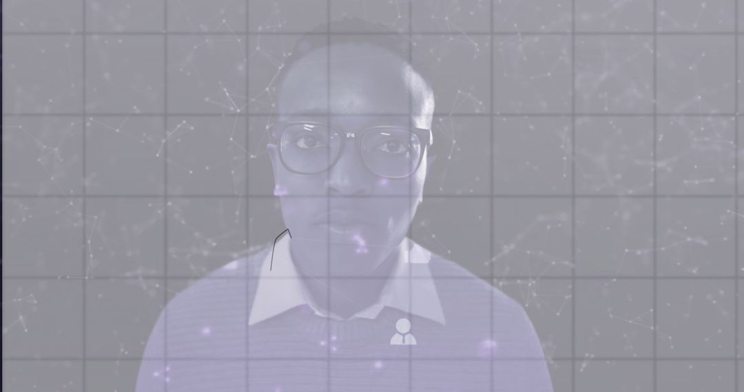 Professional Man with Network Grid Overlay Illustrating Futuristic Connectivity