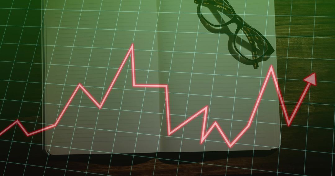 Data Visualization Chart with Red Rising Arrow and Grid Overlay