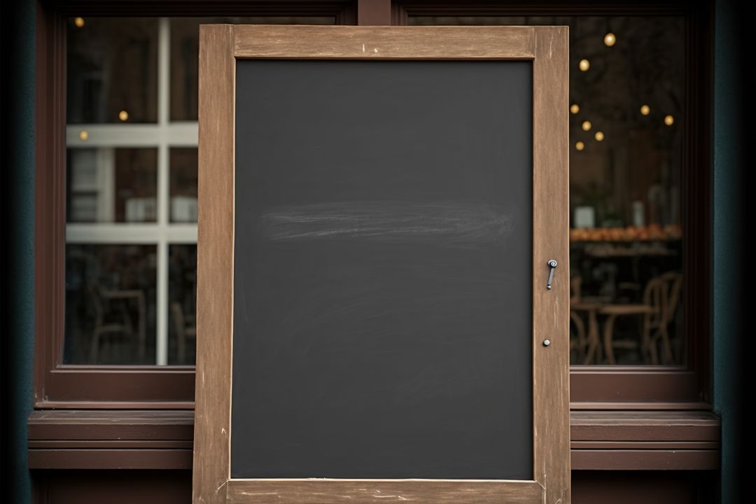 Wooden chalkboard outside store window with copy space, created using generative ai technology - Free Images, Stock Photos and Pictures on Pikwizard.com