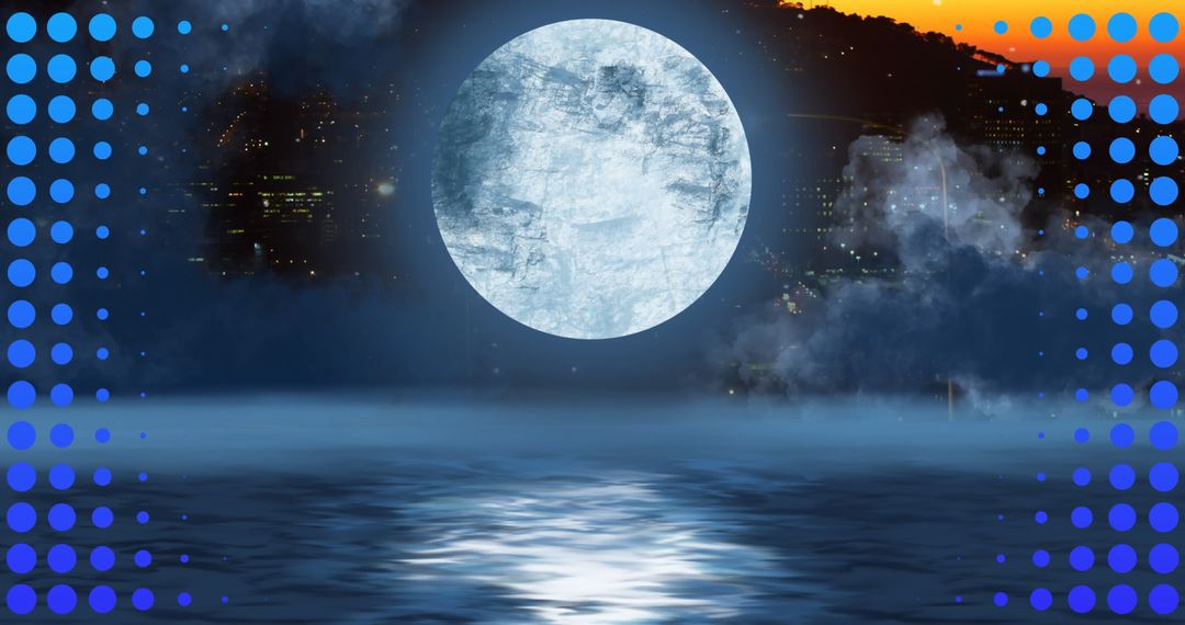 Moonlit City Skyline with Reflection on Tranquil Water