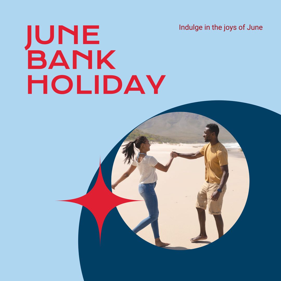 Cheerful Couple Dancing on Beach During June Holiday