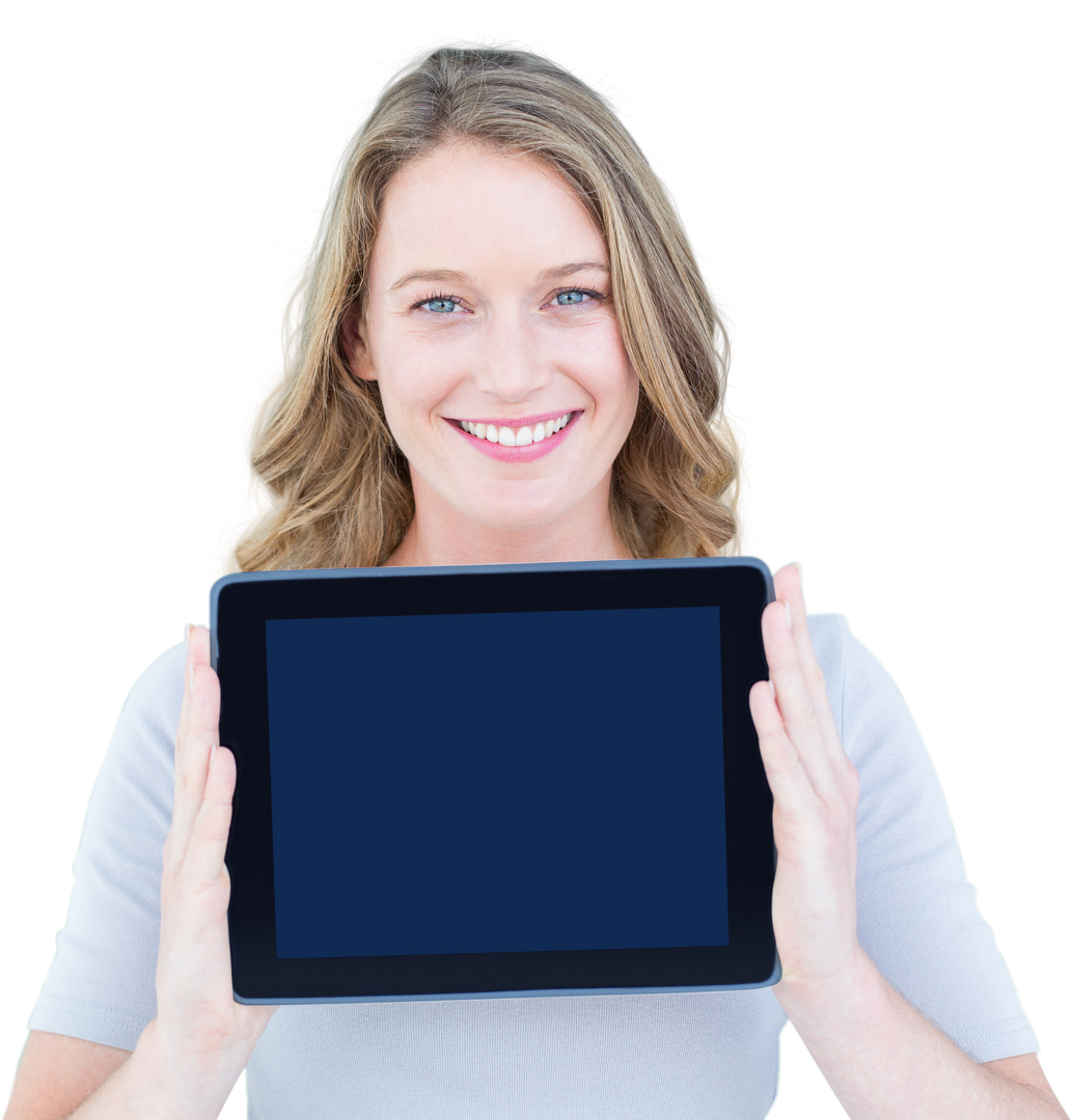 Portrait of Happy Woman Showing Transparent Digital Tablet - Download Free Stock Images Pikwizard.com