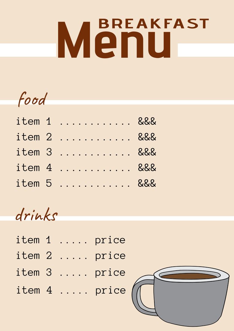 Cozy Breakfast Menu Template for Cafes and Bistros - Download Free Stock Templates Pikwizard.com