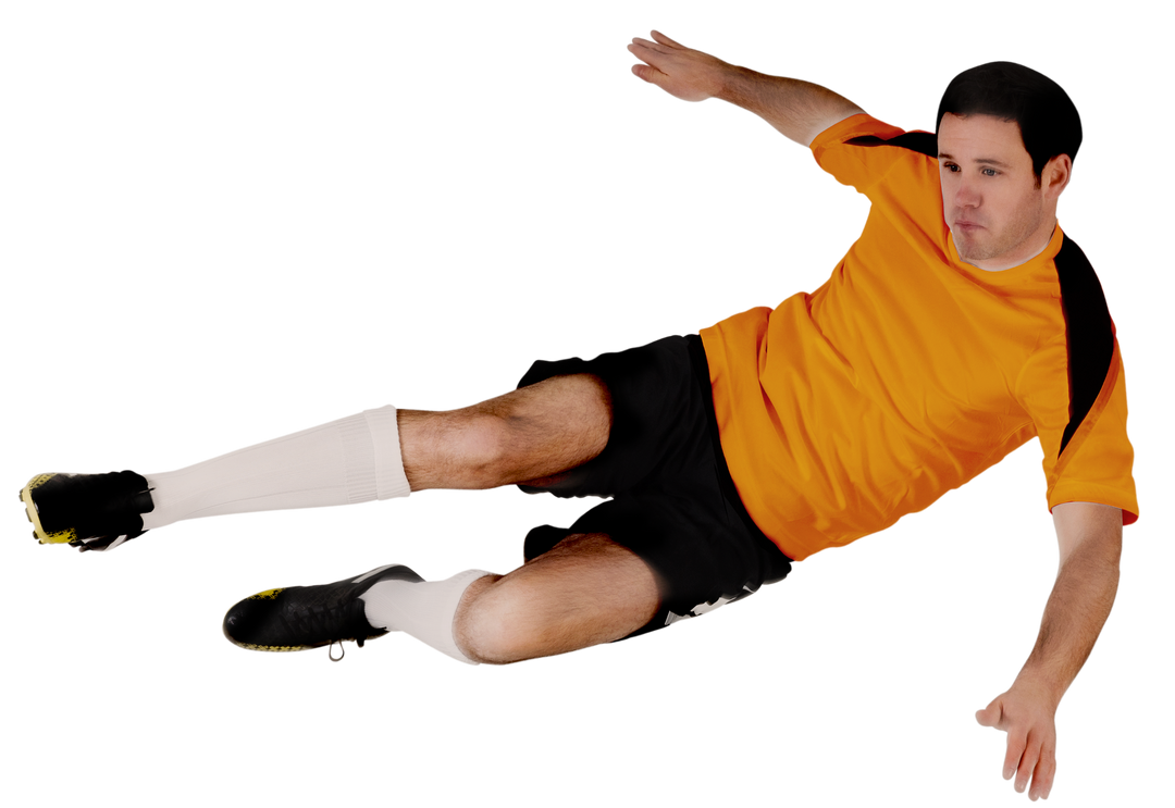 Transparent Football Player Kicking Ball Mid-Air in Orange Uniform - Download Free Stock Images Pikwizard.com