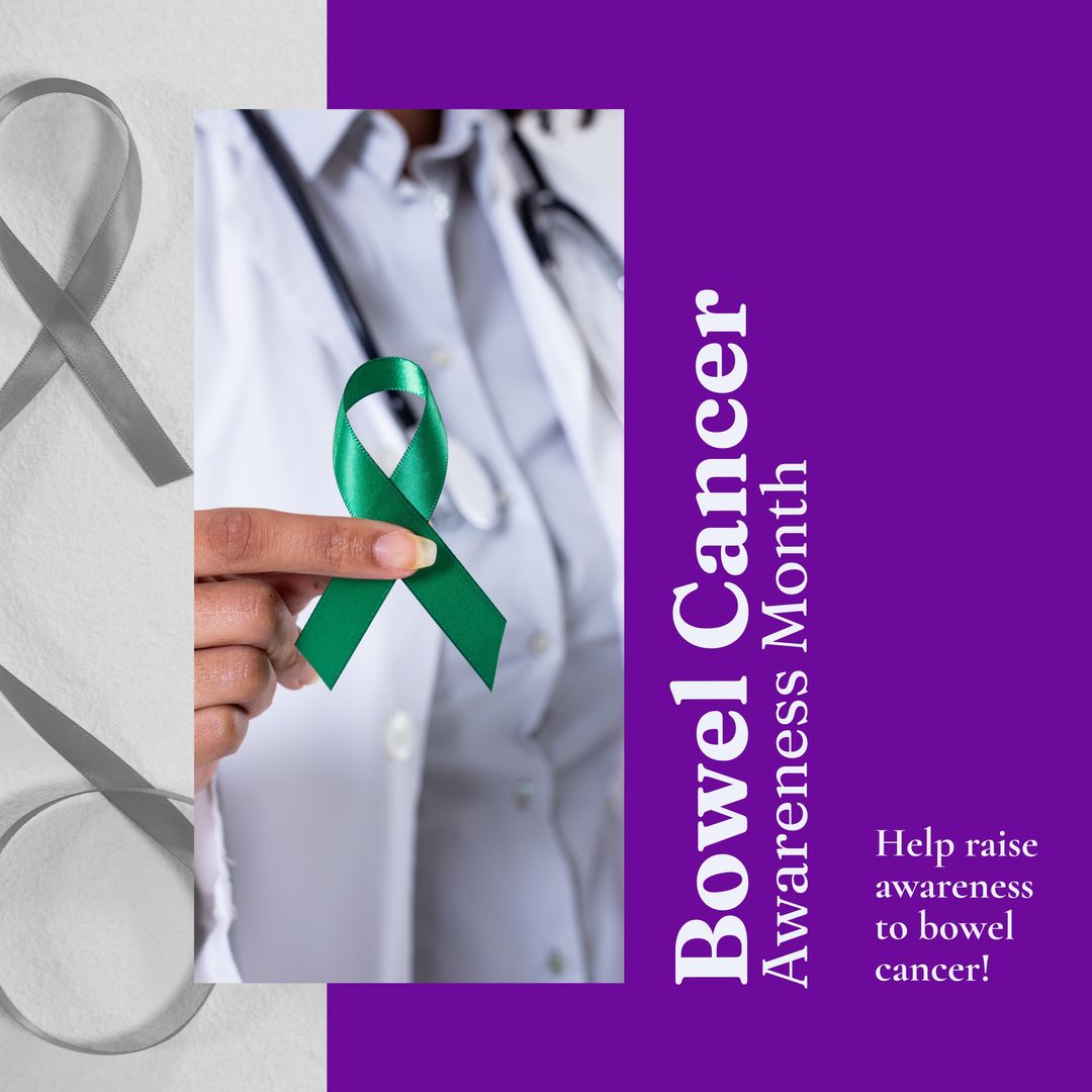 Bowel Cancer Awareness Month Campaign With Doctor Holding Ribbon - Download Free Stock Templates Pikwizard.com