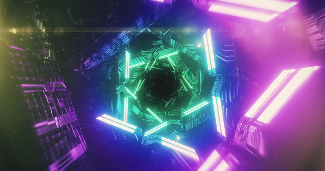 Futuristic Neon Geometric Shapes in Spiral Motion