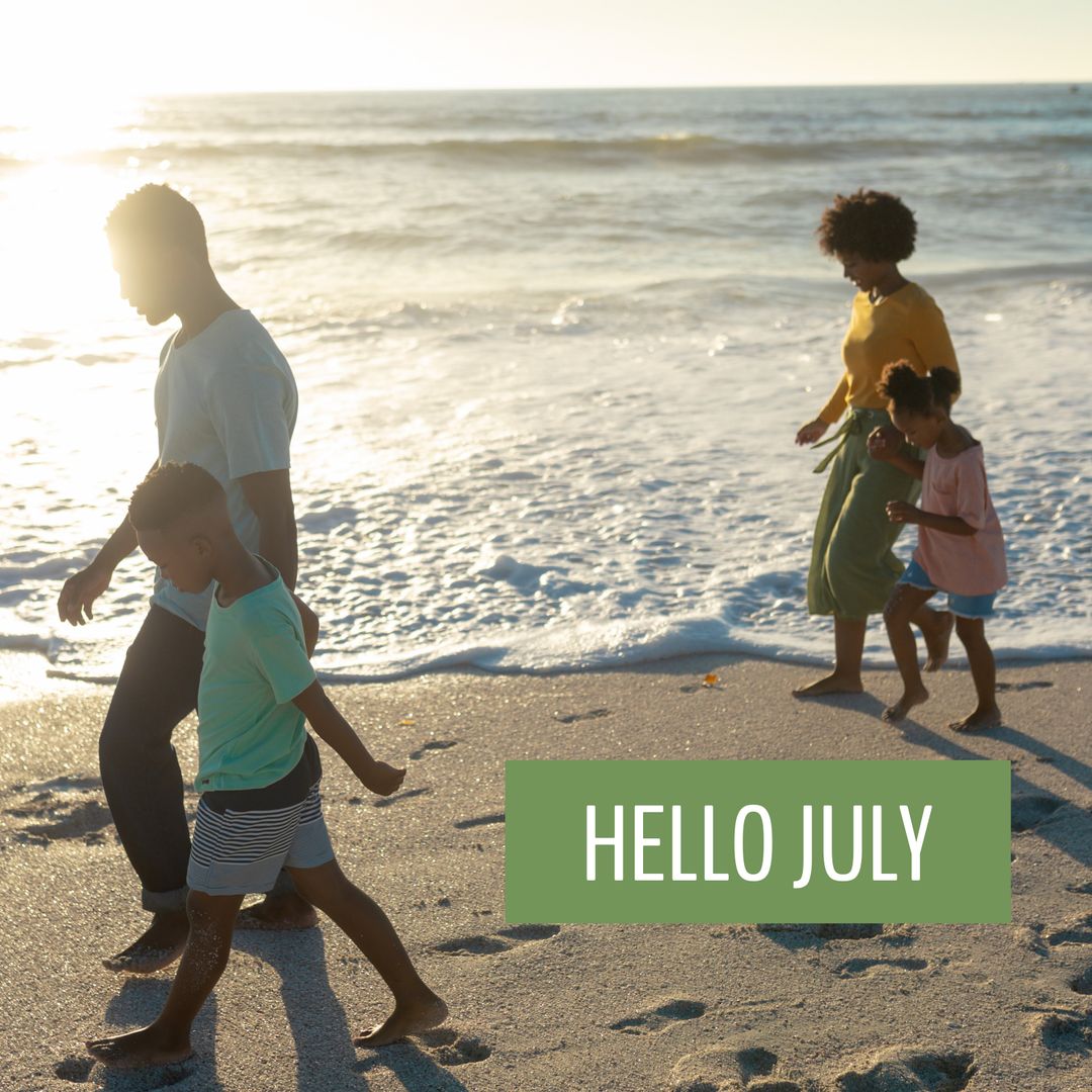 Happy Black Family Enjoying Stride Along Beach In Summer - Download Free Stock Templates Pikwizard.com