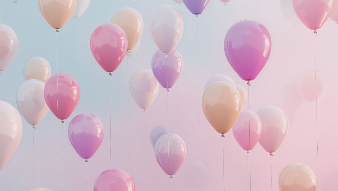 Pastel Balloons Floating Against Colorful Gradient Backdrop