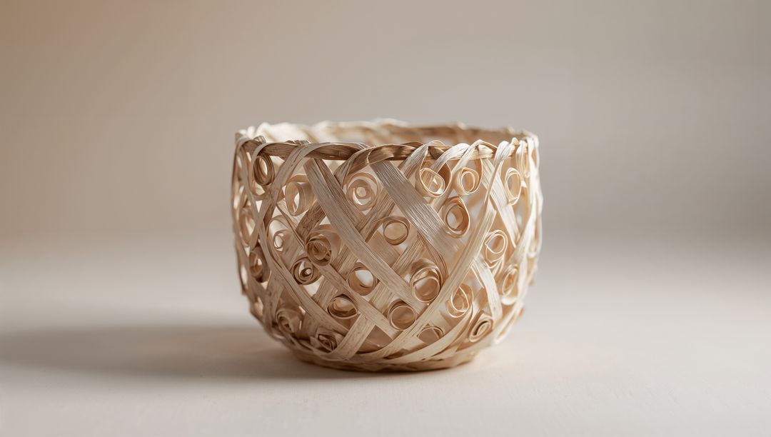 Handmade Woven Spiral Bowl Showcasing Natural Rattan Lattice Texture and Minimalist Design