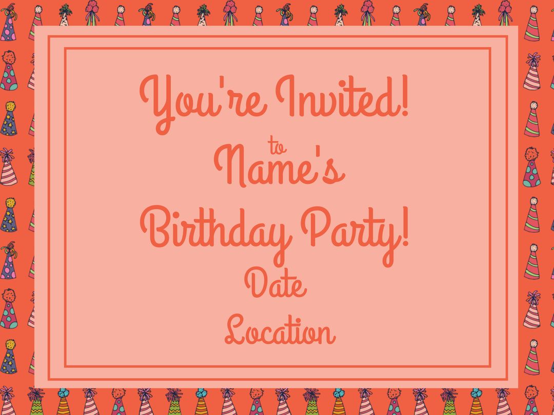 Colorful Birthday Party Invitation Template with Present and Party Hat Border - Download Free Stock Templates Pikwizard.com