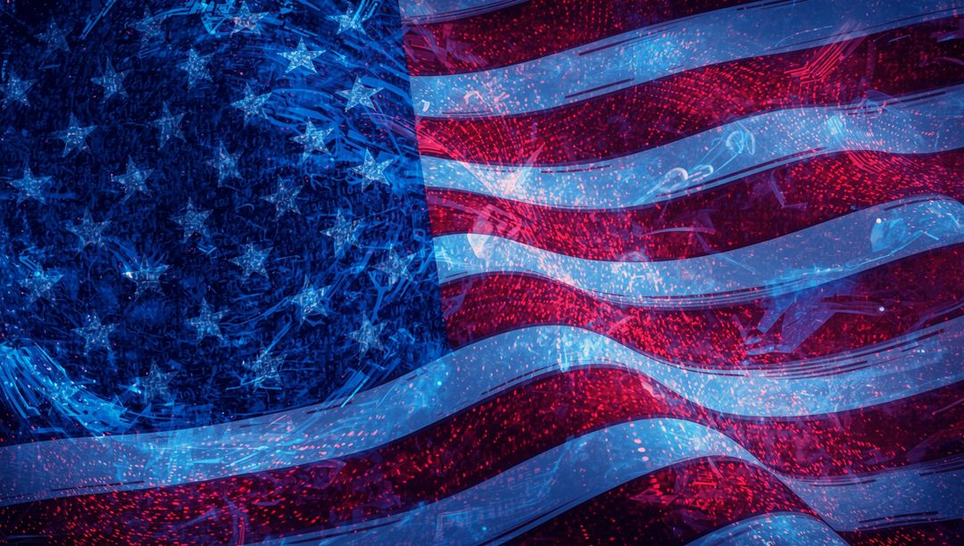 Digital Transformation of American Flag with Technology Imagery