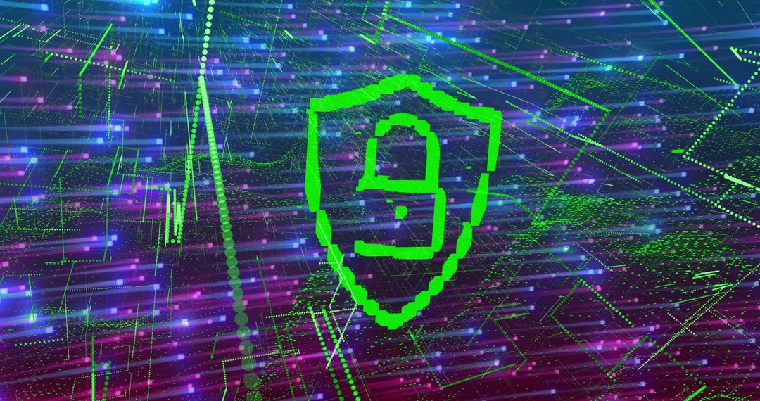 Digital Security Concept with Neon Padlock and Network Node Representation