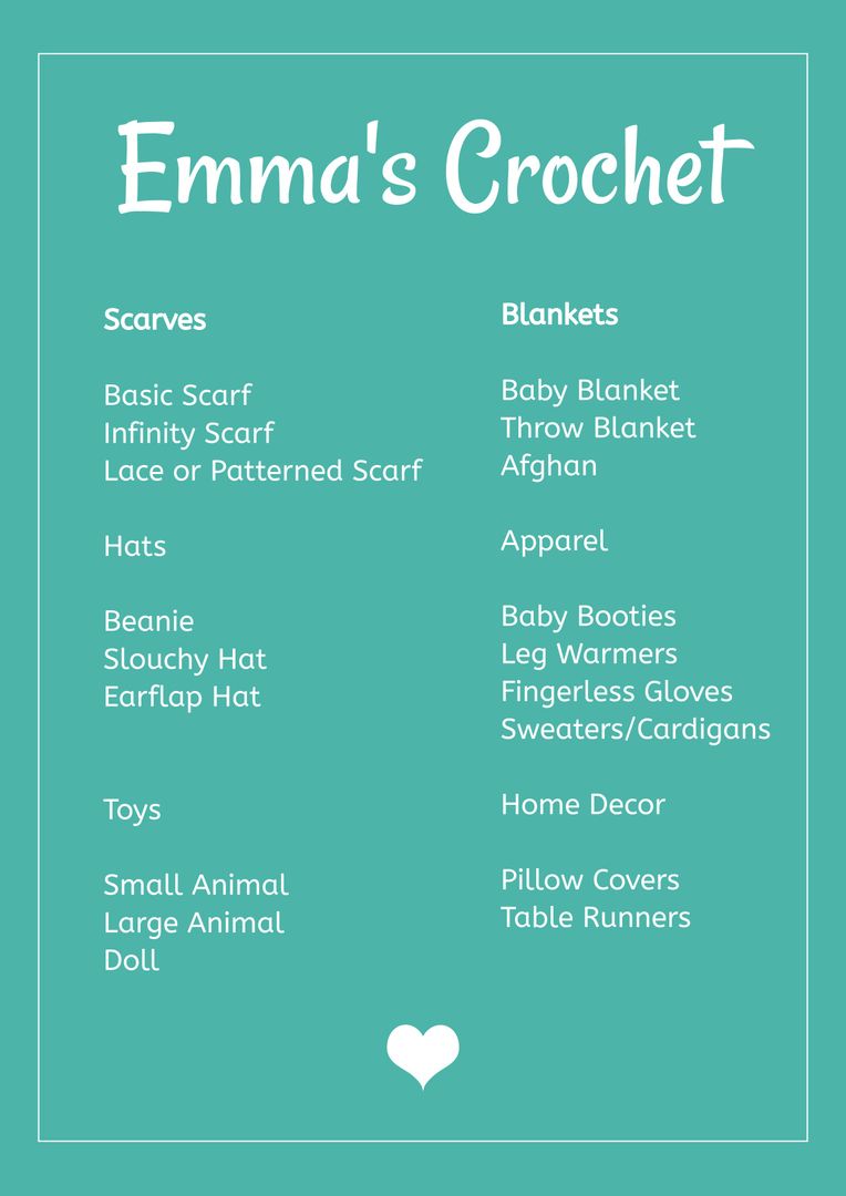 List of Crochet Items for Sale on Green Background - Download Free Stock Templates Pikwizard.com