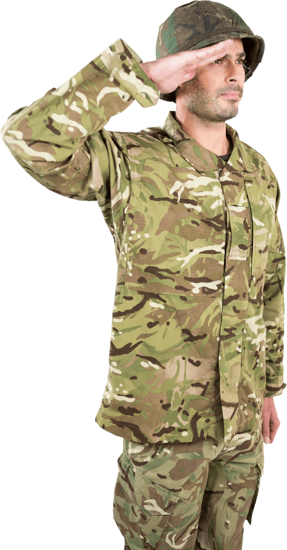 Transparent Confident Soldier in Uniform Saluting