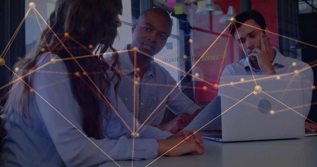 Diverse Team Collaborating on Global Network Project in Modern Office