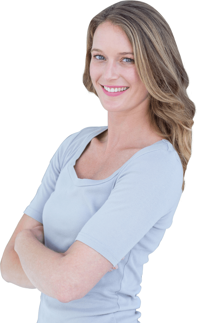 Confident Smiling Woman Standing Arms Crossed on Transparent Background