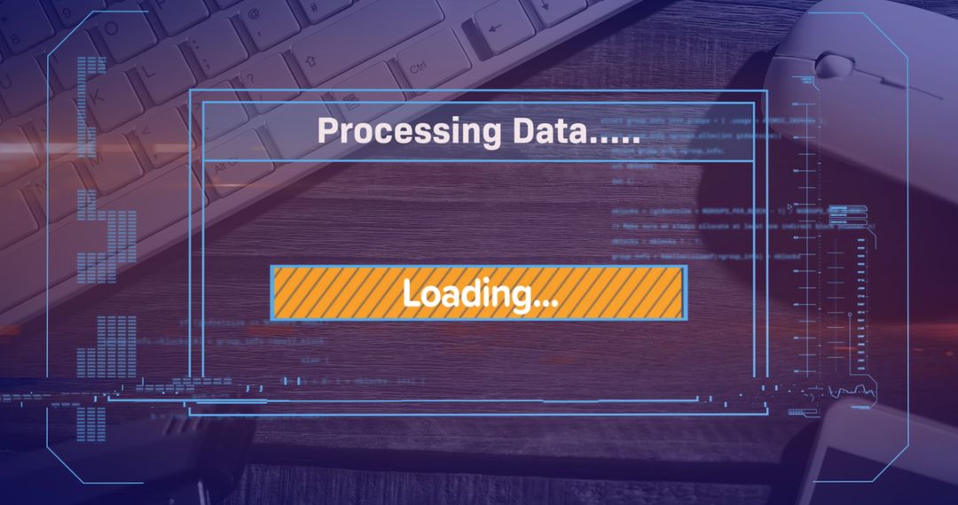 Digital data processing on tech desk with loading screen