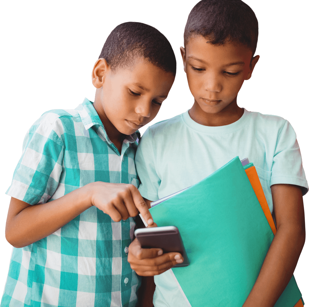 Two Curious Boys Sharing a Transparent Moment with Smartphone